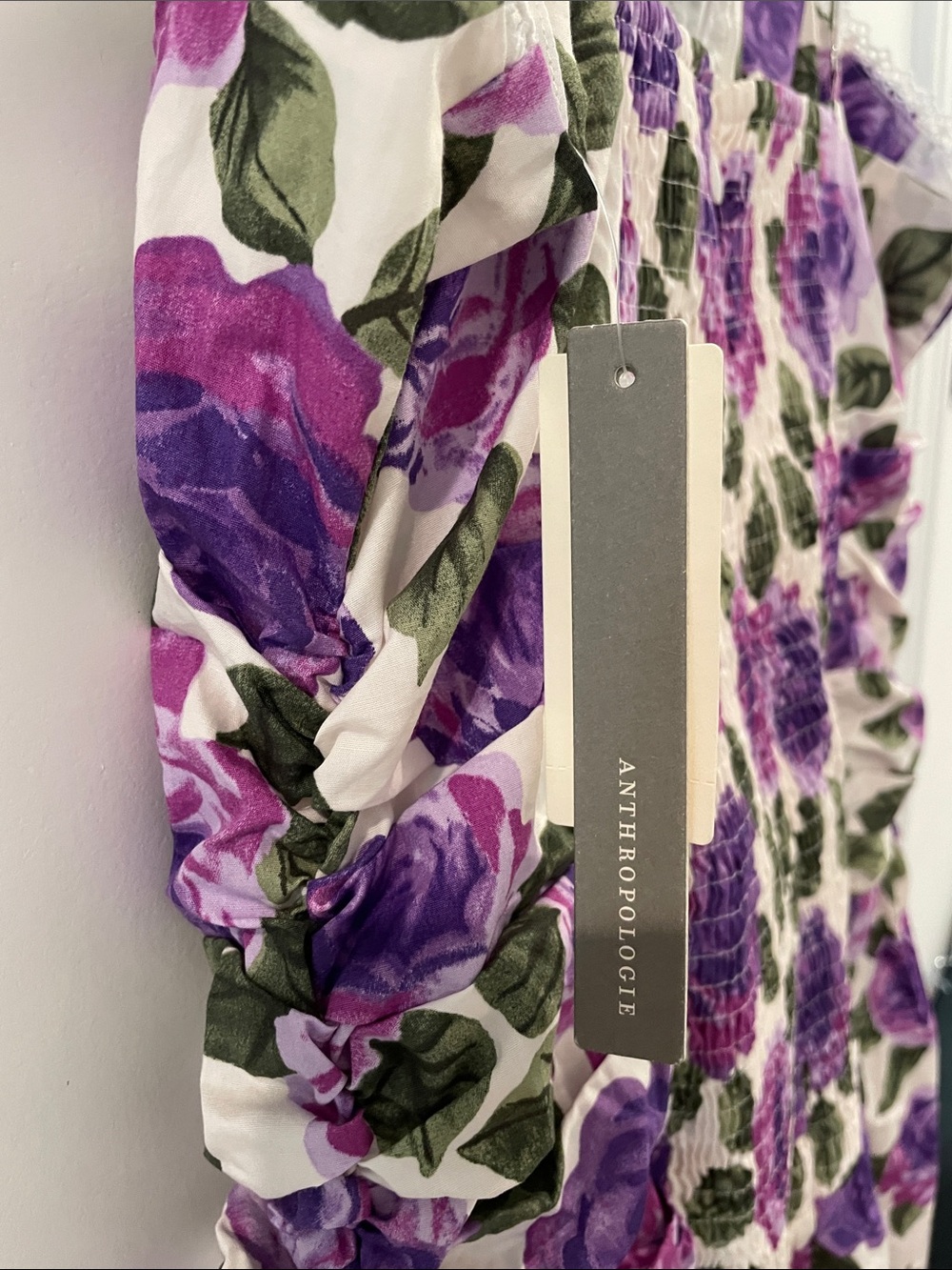 Anthropologie Maeve Brand NWT!!! Purple Floral Smocked Spaghetti Strap Dress - Picture 7 of 9
